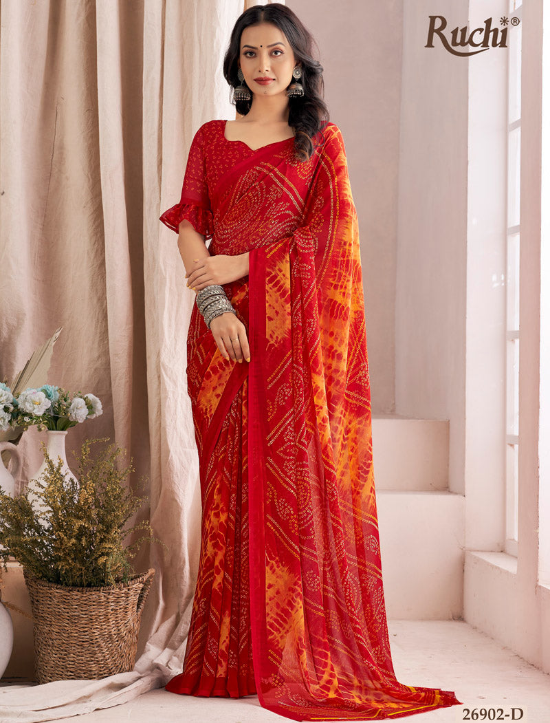 Red Classic Star Chiffon With Printed Ruchi Sarees