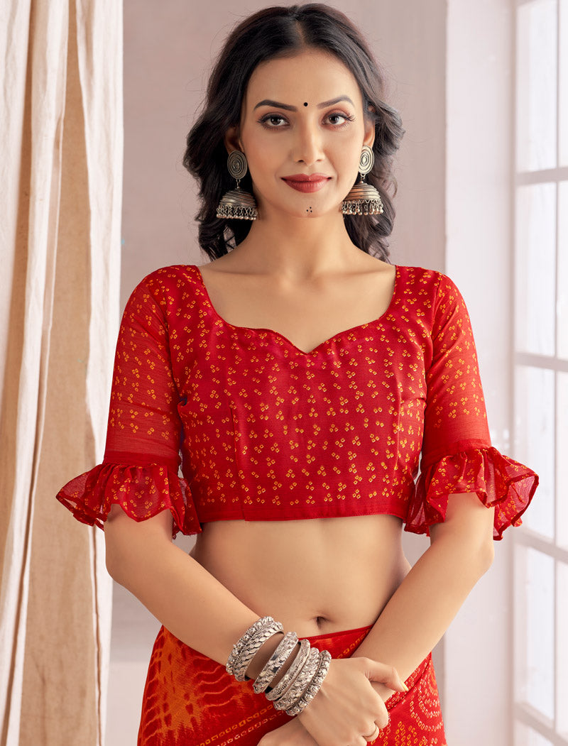 Red Classic Star Chiffon With Printed Ruchi Sarees