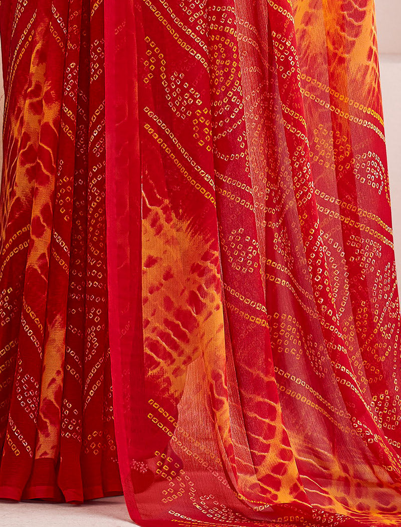 Red Classic Star Chiffon With Printed Ruchi Sarees