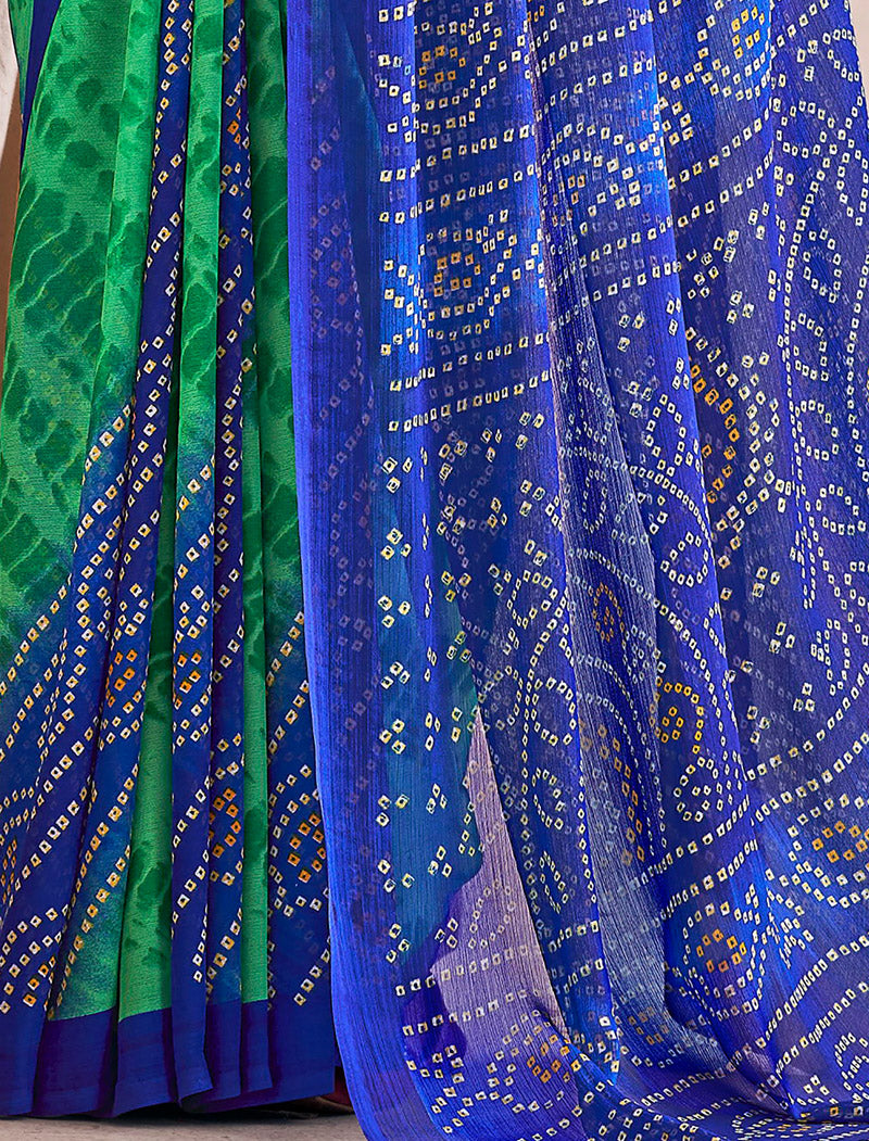 Blue & Green Classic Star Chiffon With Printed Ruchi Sarees