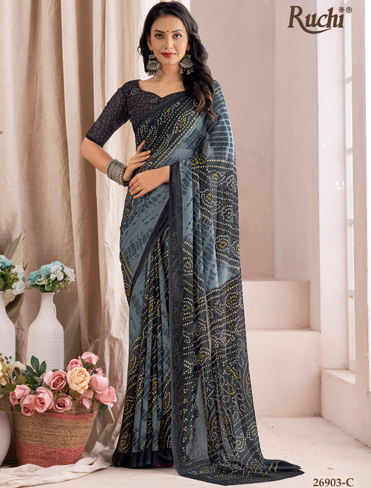 Black Classic Star Chiffon With Printed Ruchi Sarees