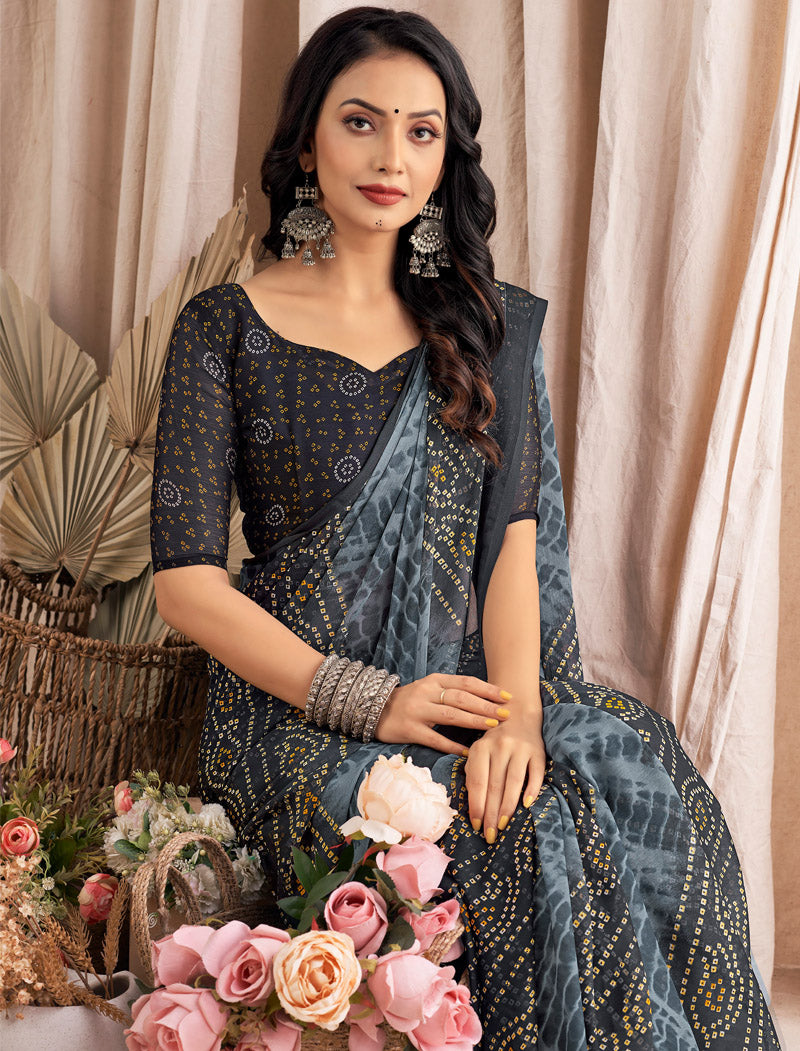 Black Classic Star Chiffon With Printed Ruchi Sarees