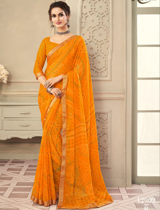 Yellow Simayaa Chiffon With Tassels and Banarasi Border Ruchi Printed Sarees