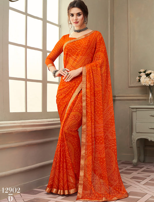 Orange Simayaa Chiffon With Tassels and Banarasi Border Ruchi Printed Sarees