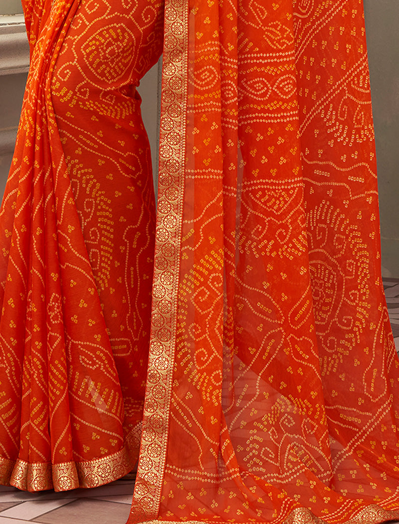 Orange Simayaa Chiffon With Tassels and Banarasi Border Ruchi Printed Sarees