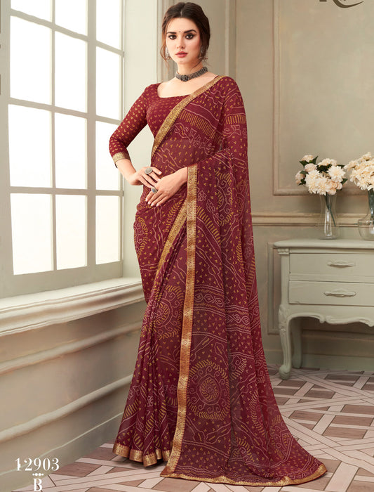 Brown Simayaa Chiffon With Tassels and Banarasi Border Ruchi Printed Sarees