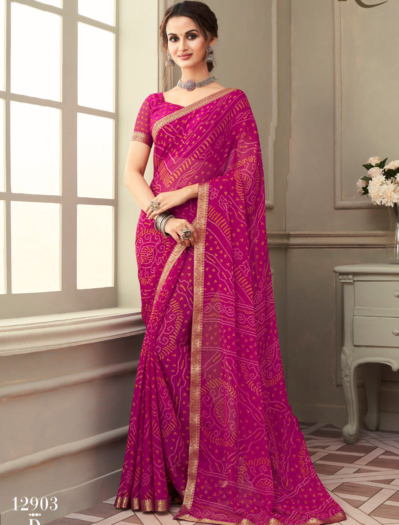 Pink Simayaa Chiffon With Tassels and Banarasi Border Ruchi Printed Sarees