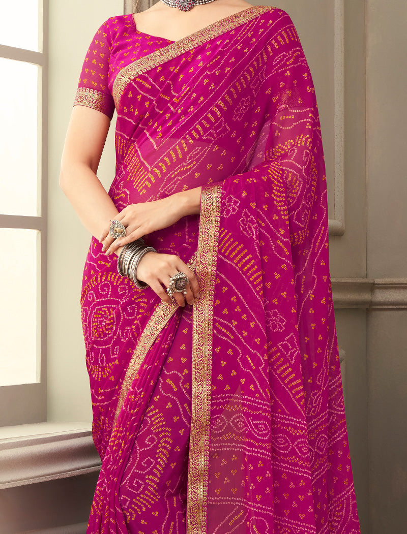 Pink Simayaa Chiffon With Tassels and Banarasi Border Ruchi Printed Sarees