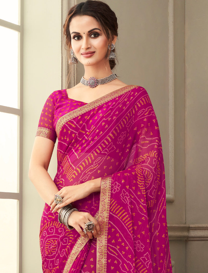 Pink Simayaa Chiffon With Tassels and Banarasi Border Ruchi Printed Sarees