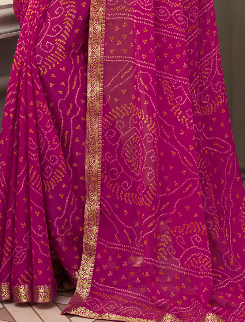 Pink Simayaa Chiffon With Tassels and Banarasi Border Ruchi Printed Sarees