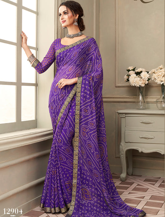 Purple Simayaa Chiffon With Tassels and Banarasi Border Ruchi Printed Sarees