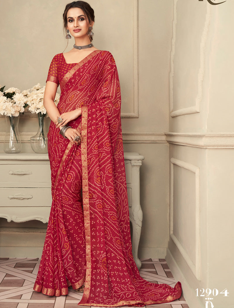 Maroon Simayaa Chiffon With Tassels and Banarasi Border Ruchi Printed Sarees