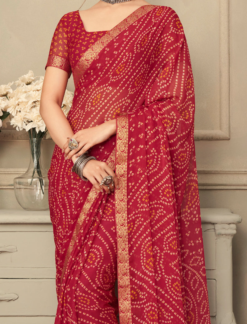 Maroon Simayaa Chiffon With Tassels and Banarasi Border Ruchi Printed Sarees