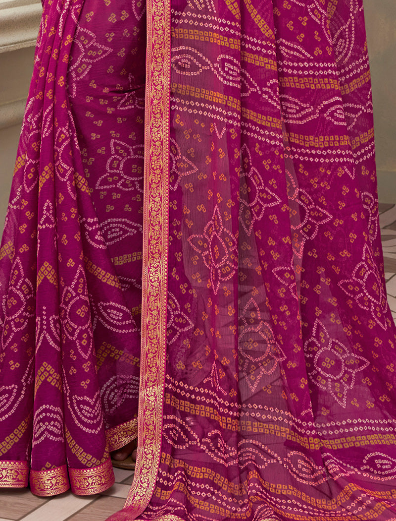 Dark Pink Simayaa Chiffon With Tassels and Banarasi Border Ruchi Printed Sarees