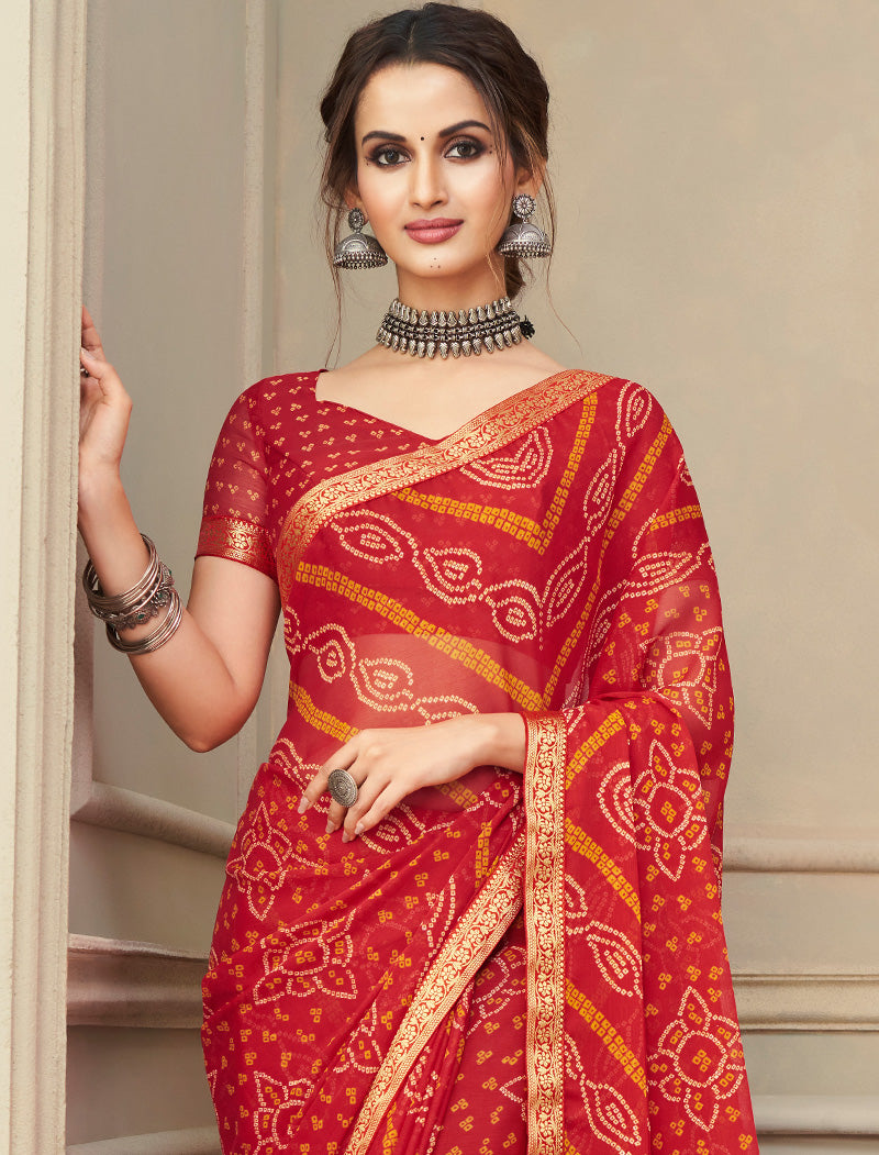 Maroon Simayaa Luxurious Chiffon With Tassels and Banarasi Border Ruchi Printed Sarees