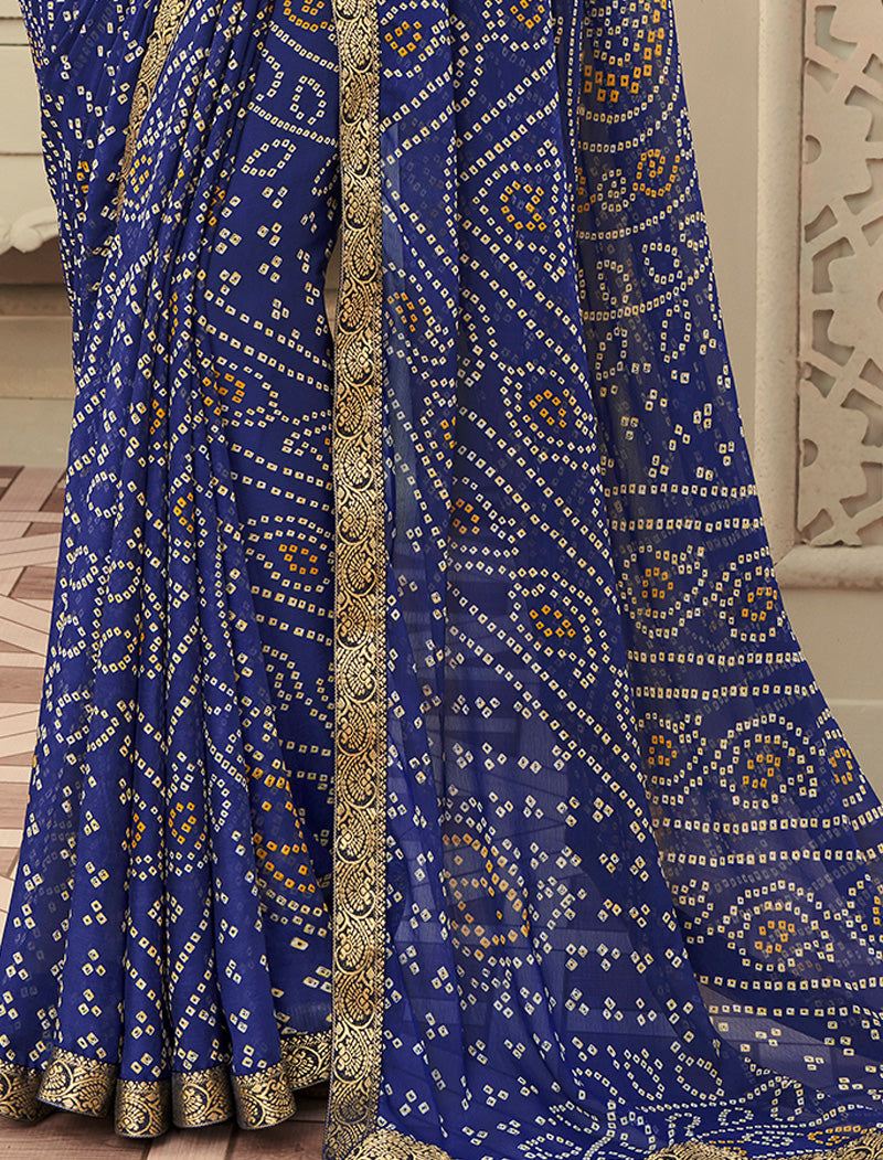 Navy Blue Simayaa Luxurious Chiffon With Tassels and Banarasi Border Ruchi Printed Sarees