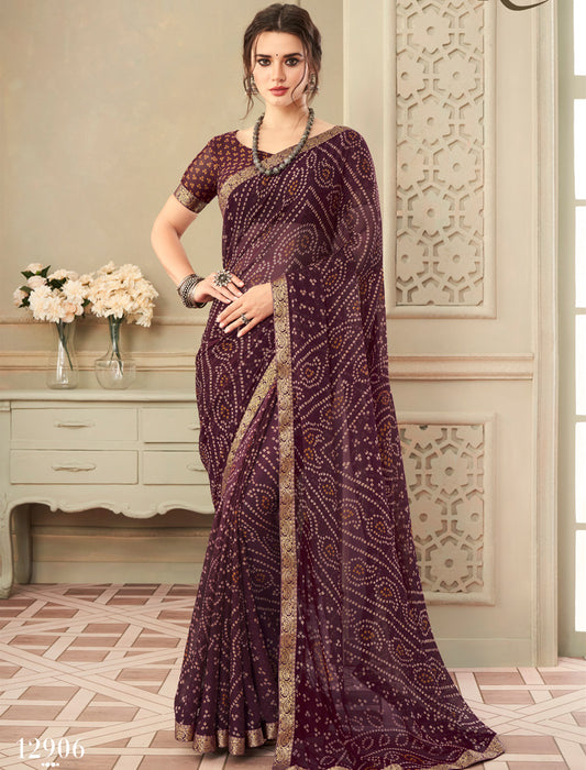 Brown Simayaa Luxurious Chiffon With Tassels and Banarasi Border Ruchi Printed Sarees