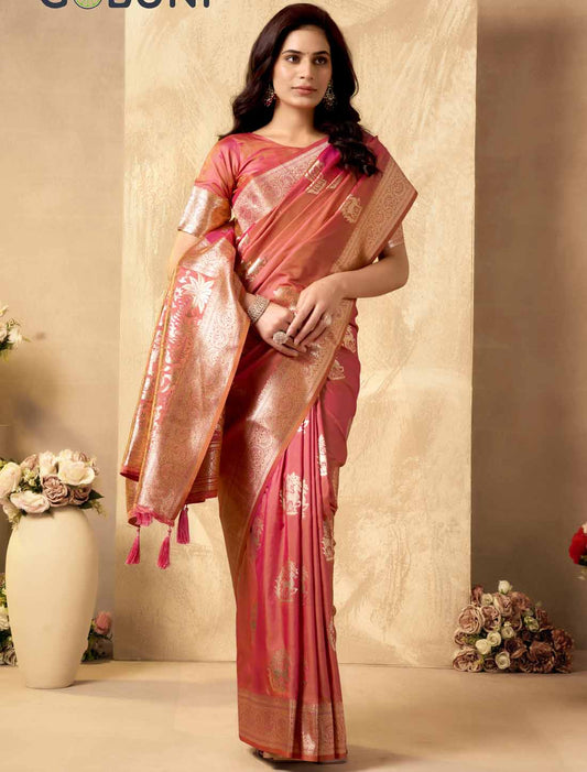 Ethnic Orange Silk Rich Pallu With Zhallar Designer Saree