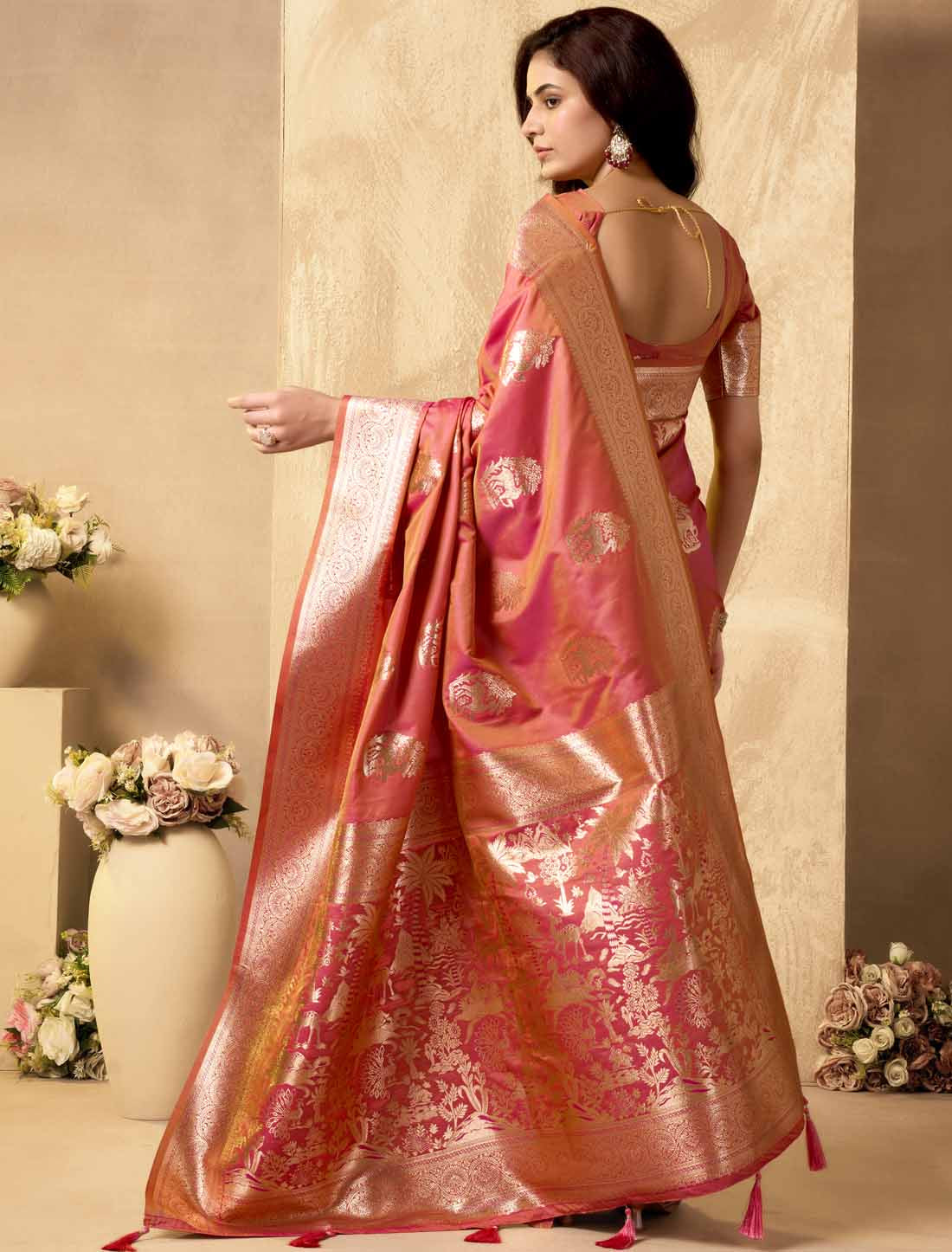 Ethnic Orange Silk Rich Pallu With Zhallar Designer Saree