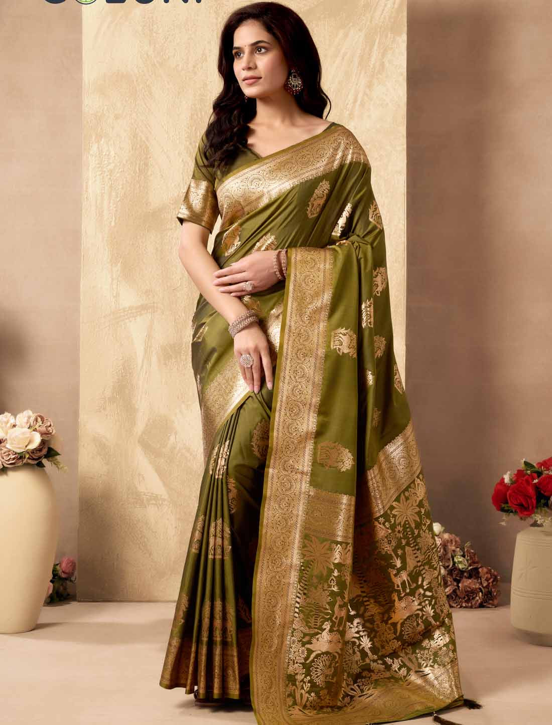 Olive Silk Rich Pallu With Zhallar Ethnic Designer Saree