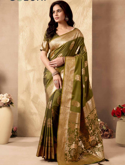 Olive Silk Rich Pallu With Zhallar Ethnic Designer Saree