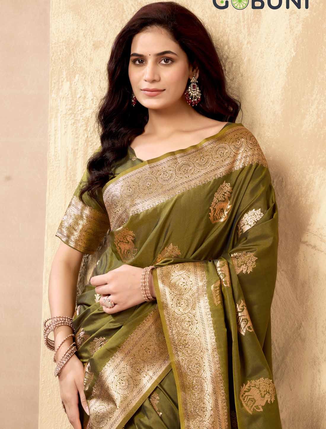 Olive Silk Rich Pallu With Zhallar Ethnic Designer Saree