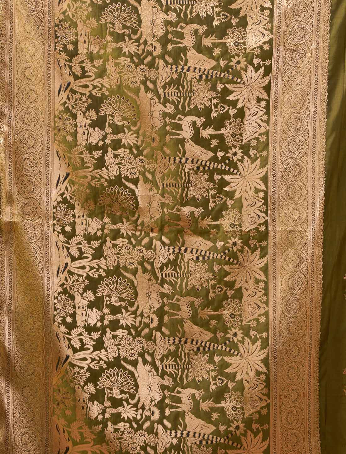 Olive Silk Rich Pallu With Zhallar Ethnic Designer Saree