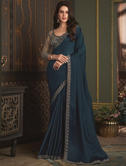 Ethnic Satin Silk Chiffon With Banglori Silk Blouse Party Wear Saree