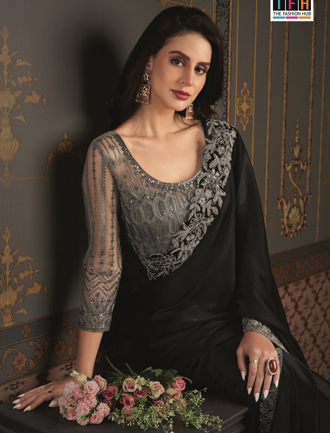 Luxurious Banglori Silk Blouse With Satin Chiffon Silk Party Wear Saree