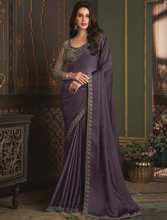 Elevate Satin Silk Chiffon With Banglori Silk Blouse Party Wear Saree