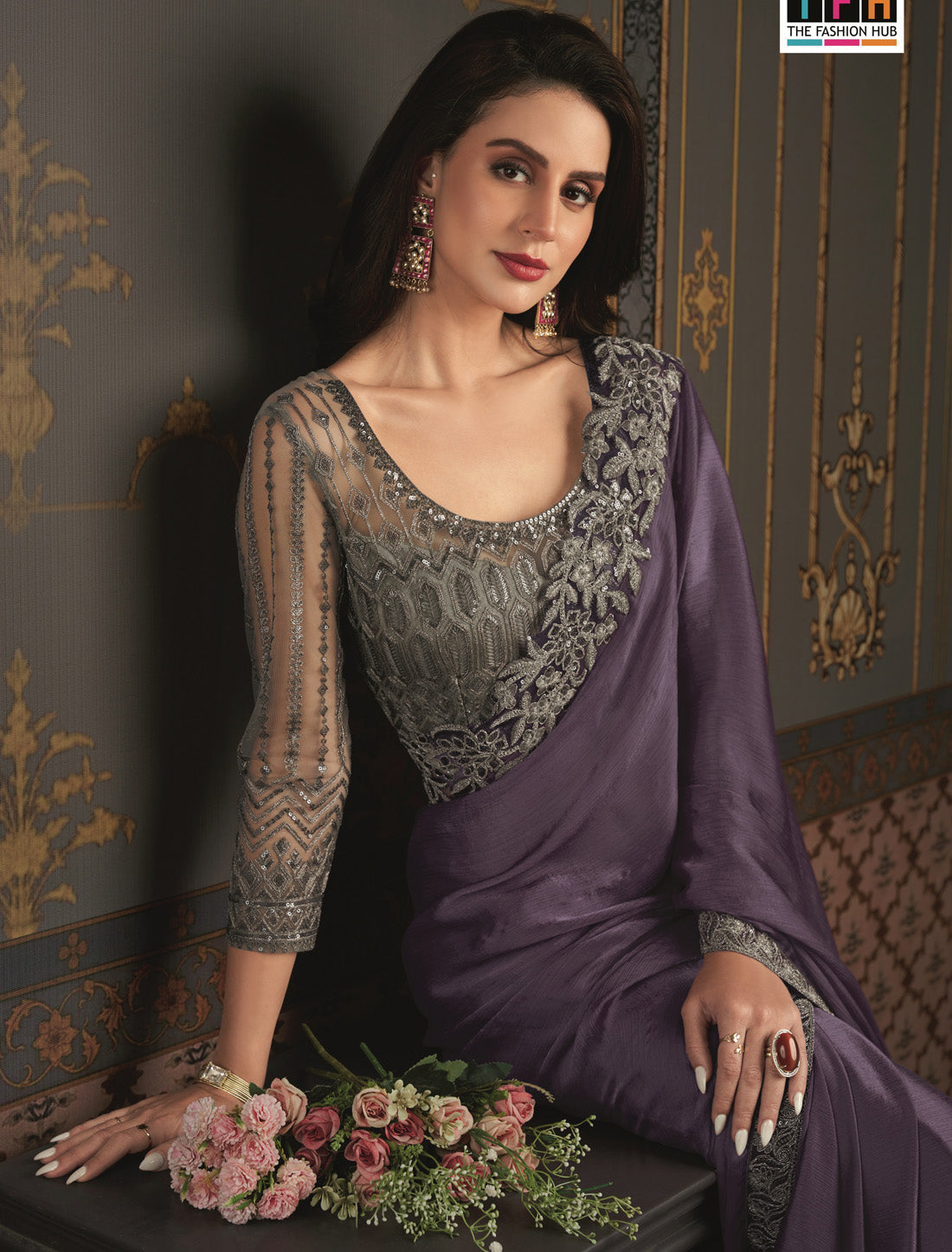 Elevate Satin Silk Chiffon With Banglori Silk Blouse Party Wear Saree