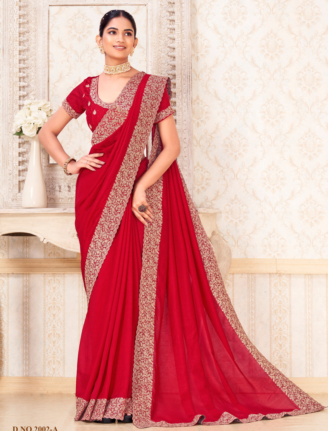 Red Elegant Traditionl Ethnic Vichitra Silk Saree For Women