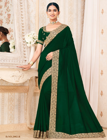 Green Traditional Vichitra Silk Saree For Women