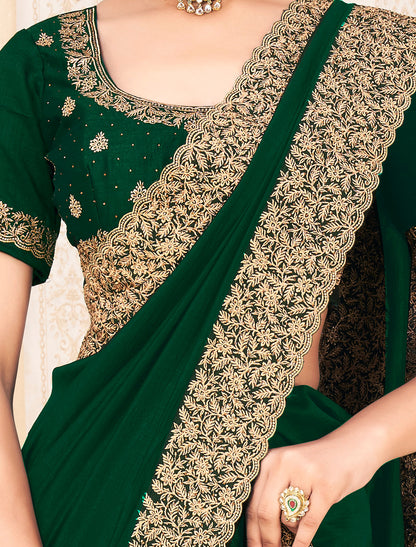 Green Traditional Vichitra Silk Saree For Women