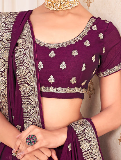 Pansy Purple Traditional Wedding Vichitra Silk Saree For Women