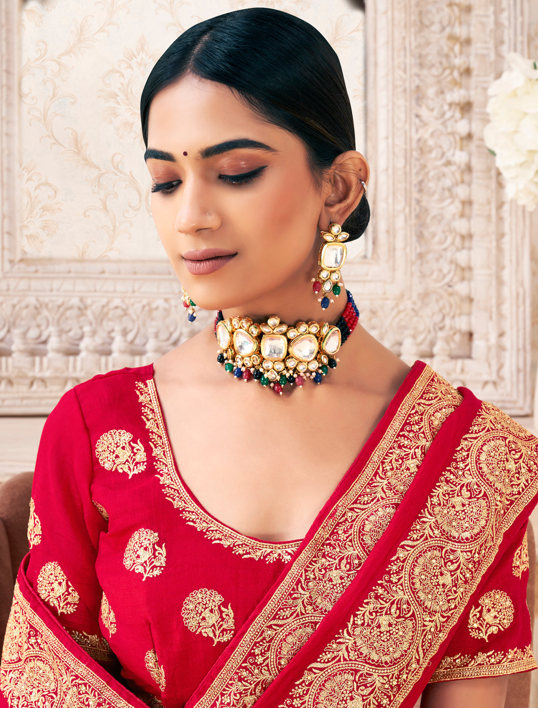 Red Traditional Wedding Vichitra Silk Saree For Women