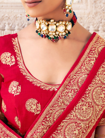 Red Traditional Wedding Vichitra Silk Saree For Women