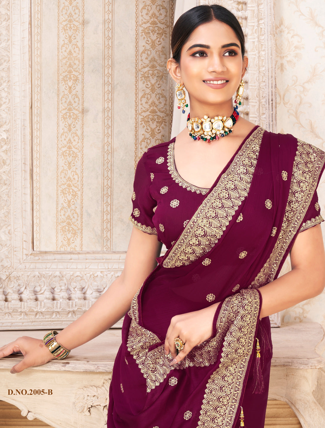 Brown Exquisite Ethnic Satin Chiffon Saree For Women