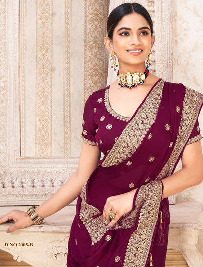 Brown Exquisite Ethnic Satin Chiffon Saree For Women