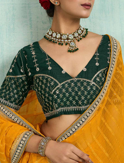 Yellow Ethnic Chiffon With Banglori Silk Blouse Zari Sequence Saree