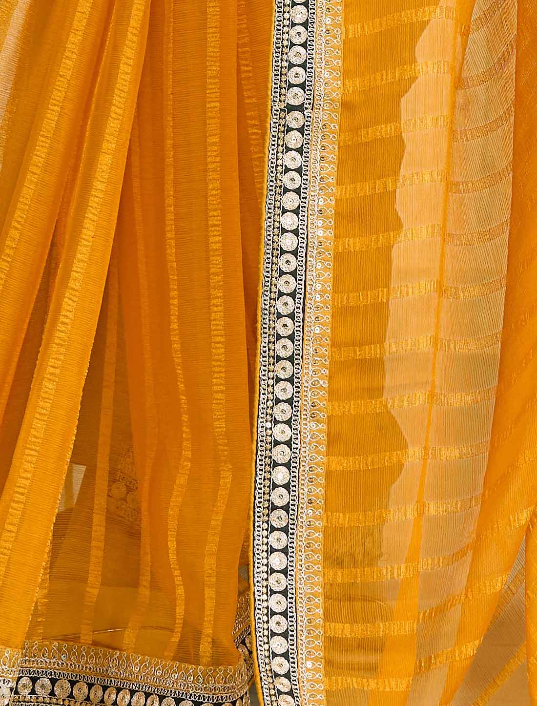 Yellow Ethnic Chiffon With Banglori Silk Blouse Zari Sequence Saree