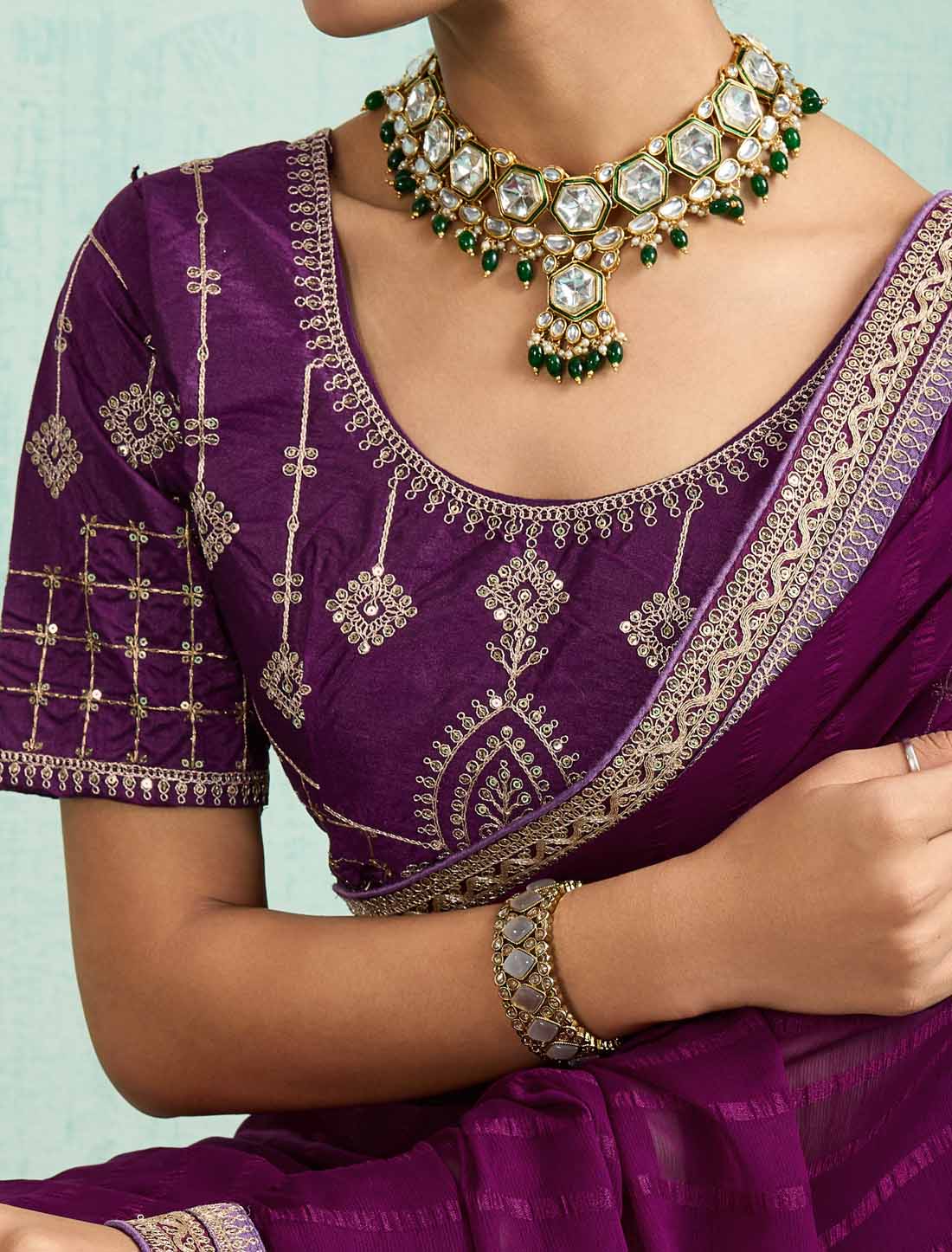 Purple Ethnic Chiffon With Banglori Silk Blouse Zari Sequence Saree