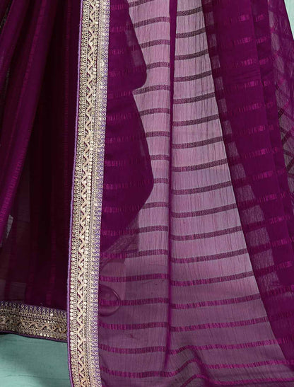 Purple Ethnic Chiffon With Banglori Silk Blouse Zari Sequence Saree