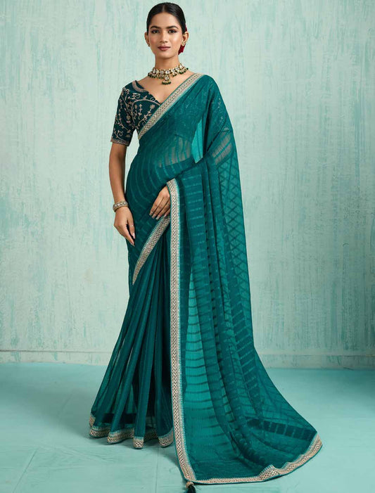 Blue Ethnic Chiffon With Banglori Silk Blouse Zari Sequence Saree