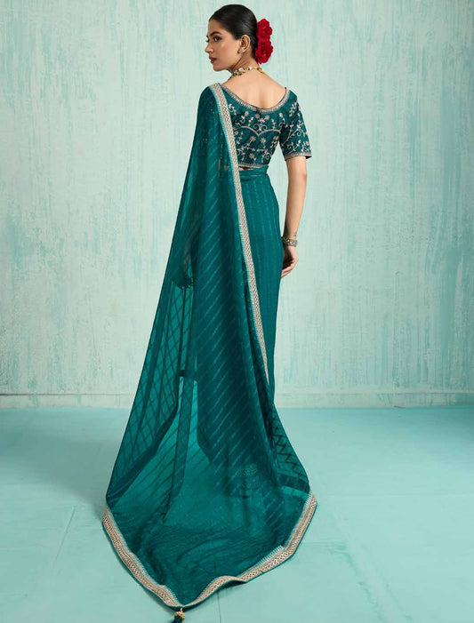 Blue Ethnic Chiffon With Banglori Silk Blouse Zari Sequence Saree