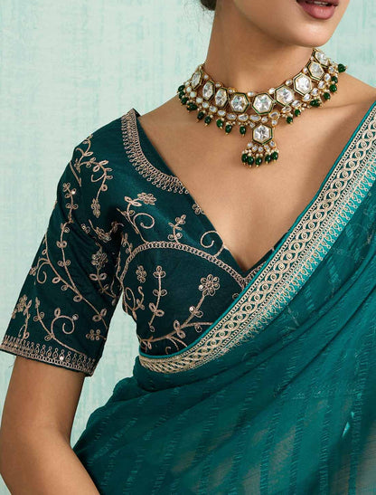 Blue Ethnic Chiffon With Banglori Silk Blouse Zari Sequence Saree