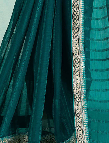 Blue Ethnic Chiffon With Banglori Silk Blouse Zari Sequence Saree