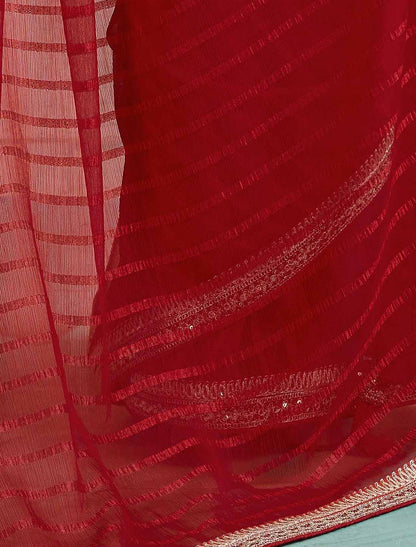 Red Ethnic Chiffon With Banglori Silk Blouse Zari Sequence Saree