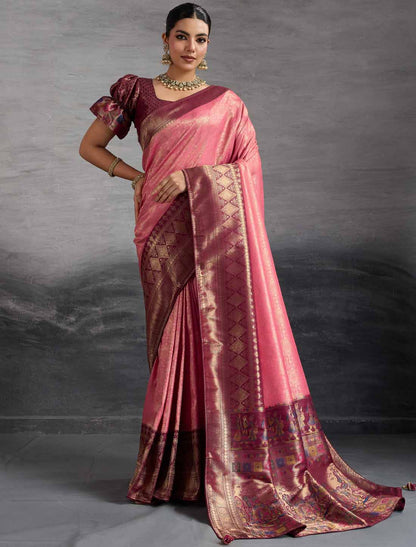 Designer Hand Dyed Soft Kanjivaram Silk Zari Woven Pattu Meenakari Saree