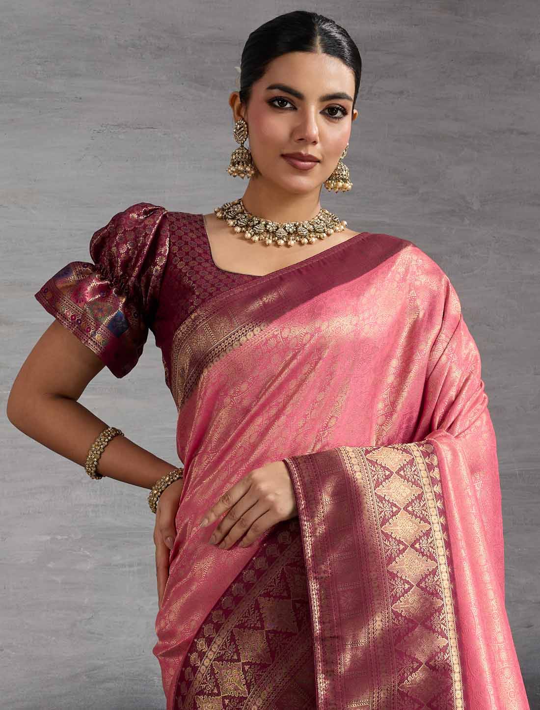 Designer Hand Dyed Soft Kanjivaram Silk Zari Woven Pattu Meenakari Saree